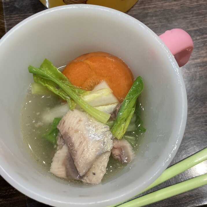 長ねぎといわし缶とにんじんスープ